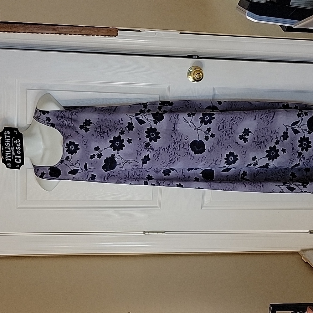 Tree Lane Sleeveless Dress Large Purple Floral Tie Back Shift